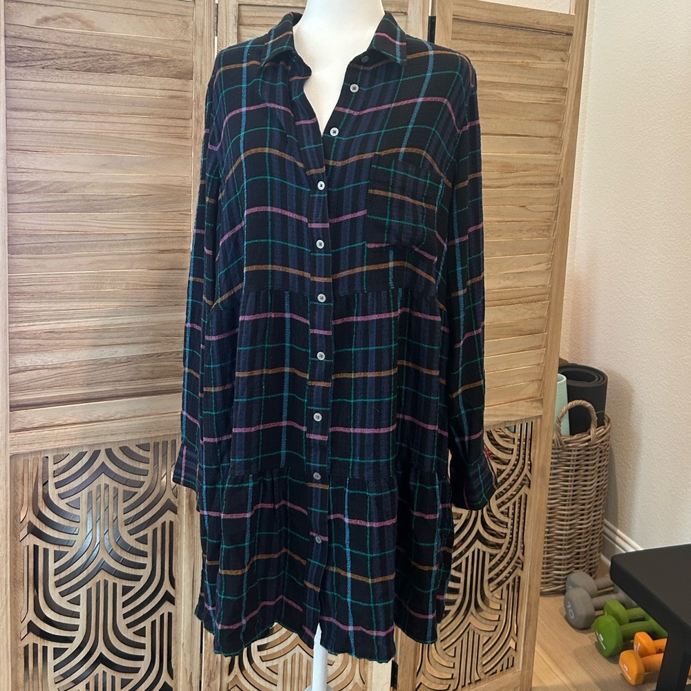 Loft Flowy Black Plaid Shirt Dress - Excellent Condition - Make an Offer!